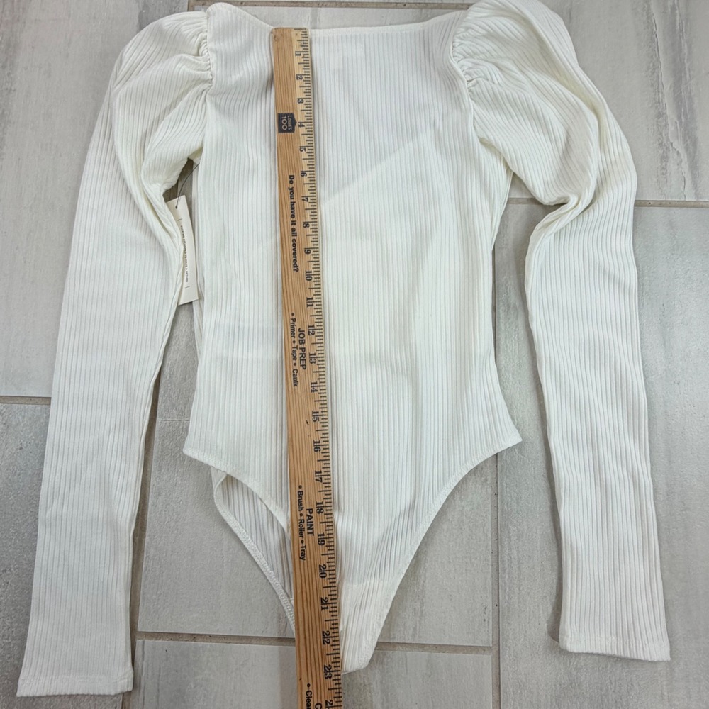 Lani The Label White Ribbed Wrap Bodysuit Puff Sleeve XS NWT - Picture 7 of 7